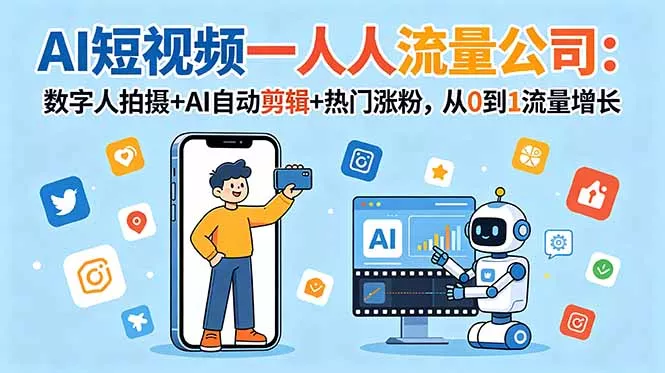 AI短视频一人流量公司：数字人拍摄+AI自动剪辑+热门涨粉，从0到1流量增长-心思维创富网_网上创业教程_网络创业项目