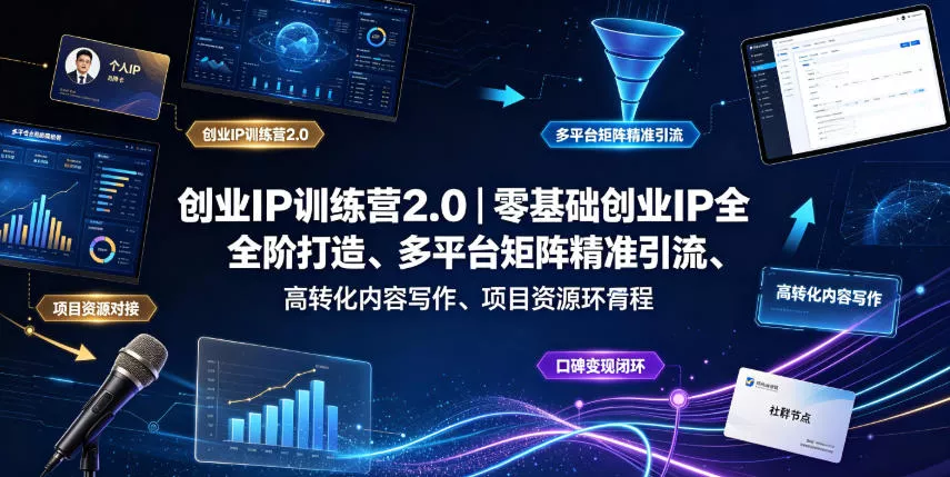 创业IP训练营2.0｜零基础创业IP全阶打造、多平台矩阵精准引流、高转化内容写作、项目资源对接与口碑变现闭环课程-心思维创富网_网上创业教程_网络创业项目
