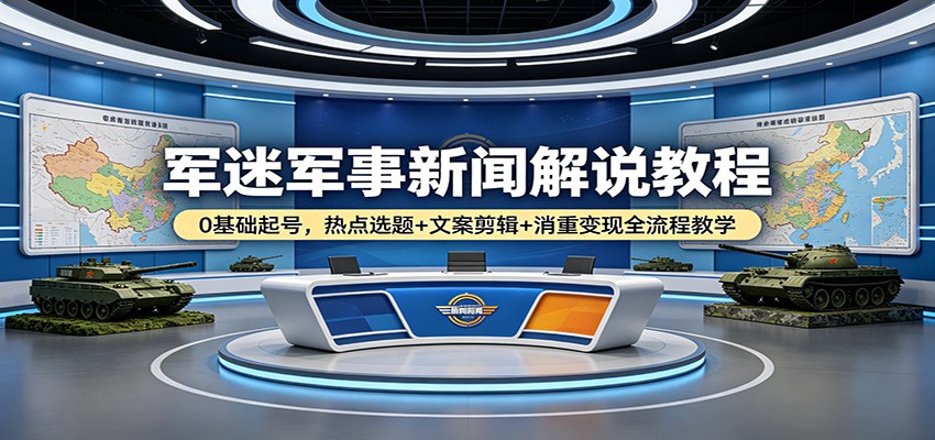 军迷军事新闻解说教程：0基础起号，热点选题+文案剪辑+消重变现全流程教学-心思维创富网_网上创业教程_网络创业项目