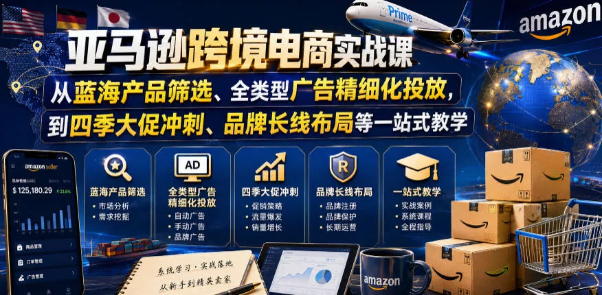 亚马逊跨境电商实战课，从蓝海产品筛选、全类型广告精细化投放，到四季大促冲刺、品牌长线布局等一站式教学(更新8月)-心思维创富网_网上创业教程_网络创业项目