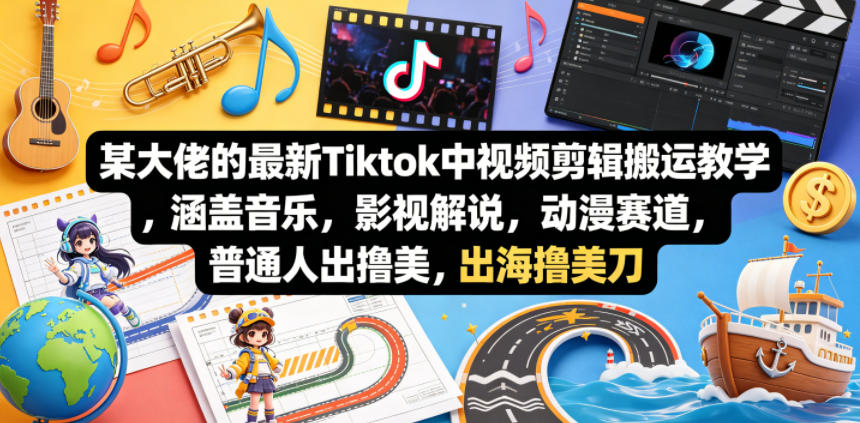 某大佬的最新Tiktok中视频剪辑搬运教学，涵盖音乐，影视解说，动漫赛道，普通人出海撸美刀-心思维创富网_网上创业教程_网络创业项目