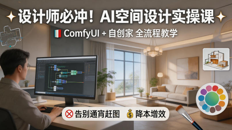 设计师必冲！AI空间设计实操课，ComfyUI+自创家全教学，告别通宵赶图，降本增效-心思维创富网_网上创业教程_网络创业项目