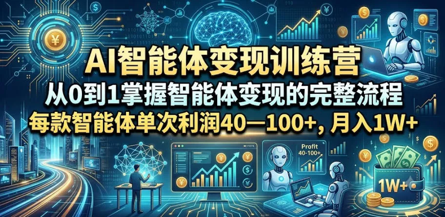 AI智能体变现训练营，从0到1掌握智能体变现的完整流程，每款智能体单次利润40—100+，月入1W+-心思维创富网_网上创业教程_网络创业项目