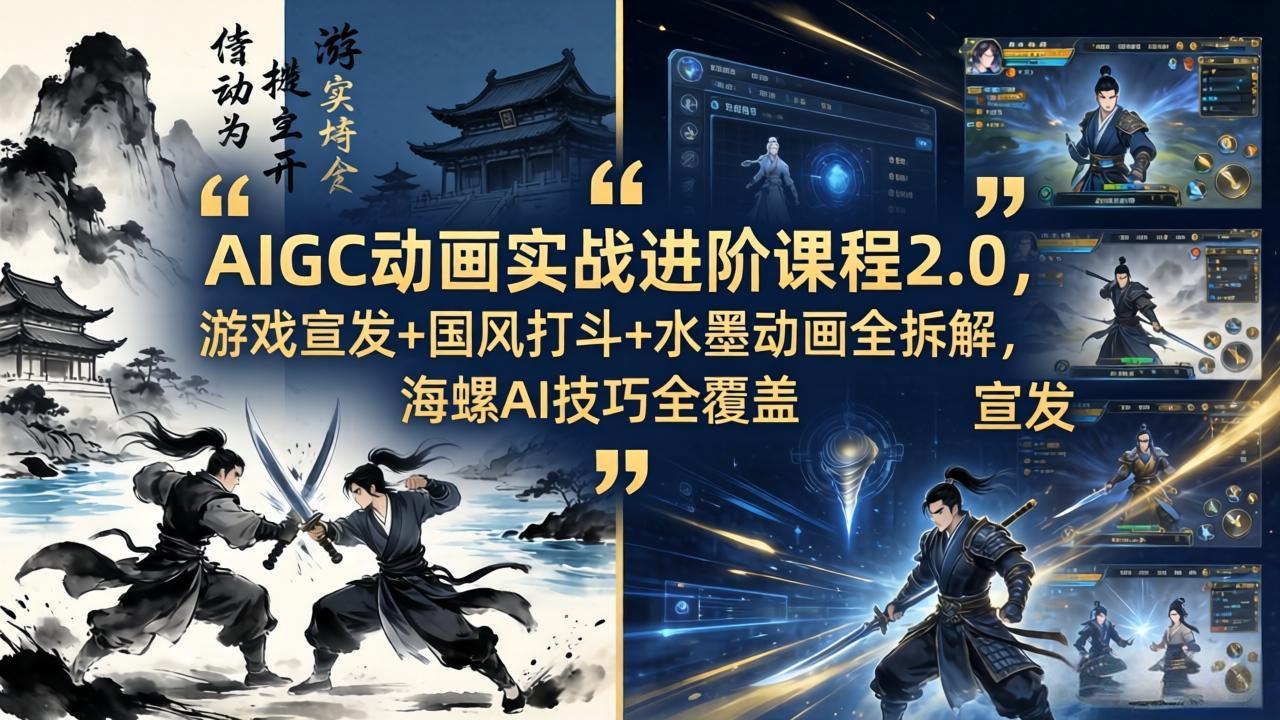 AIGC动画实战进阶课程2.0，游戏宣发+国风打斗+水墨动画全拆解，海螺AI技巧全覆盖-心思维创富网_网上创业教程_网络创业项目