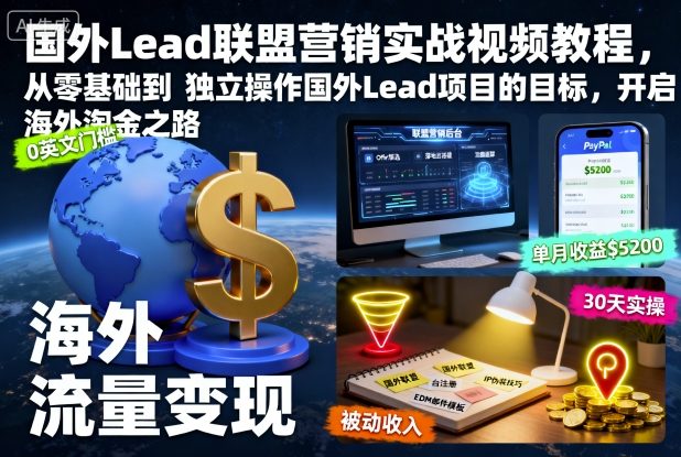 国外Lead联盟营销实战视频教程，从零基础到独立操作国外Lead项目的目标，开启海外淘金之路-心思维创富网_网上创业教程_网络创业项目