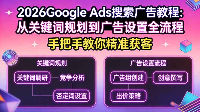 2026Google Ads搜索广告教程：从关键词规划到广告设置全流程，手把手教你精准获客-心思维创富网_网上创业教程_网络创业项目