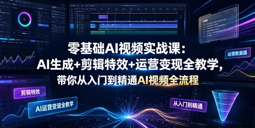 零基础AI视频实战课：AI生成+剪辑特效+运营变现全教学，带你从入门到精通AI视频全流程-心思维创富网_网上创业教程_网络创业项目