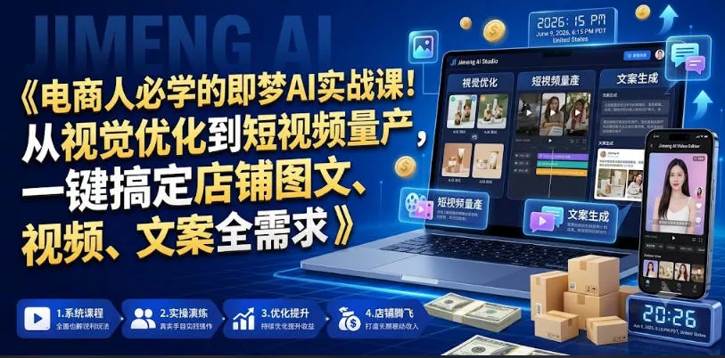 电商人必学的即梦AI实战课！从视觉优化到短视频量产，一键搞定店铺图文、视频、文案全需求-心思维创富网_网上创业教程_网络创业项目