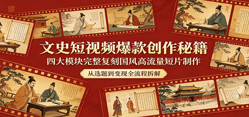 文史短视频爆款创作秘籍：四大模块完整复刻国风高流量短片制作-心思维创富网_网上创业教程_网络创业项目