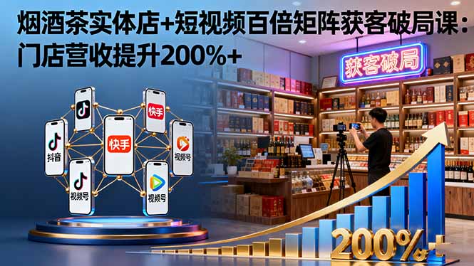 烟酒茶实体店+短视频百倍矩阵获客破局课：门店营收提升200%+-心思维创富网_网上创业教程_网络创业项目