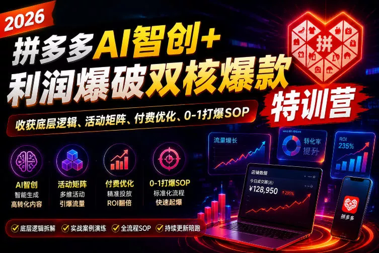 2026拼多多AI智创+利润爆破双核爆款特训营，收获底层逻辑、活动矩阵、付费优化、0-1打爆SOP(更新0810)-心思维创富网_网上创业教程_网络创业项目