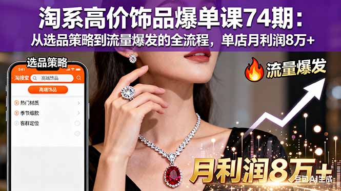 淘系高价饰品爆单课74期：从选品策略到流量爆发的全流程，单店月利润8万+-心思维创富网_网上创业教程_网络创业项目