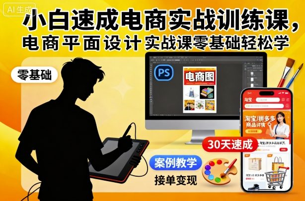 小白速成电商实战训练课，电商平面设计实战课零基础轻松学-心思维创富网_网上创业教程_网络创业项目