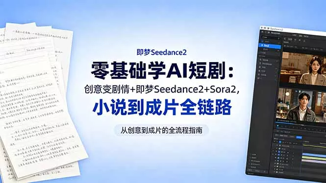 零基础学AI短剧：创意变剧情+即梦Seedance2+Sora2，小说到成片全链路-心思维创富网_网上创业教程_网络创业项目