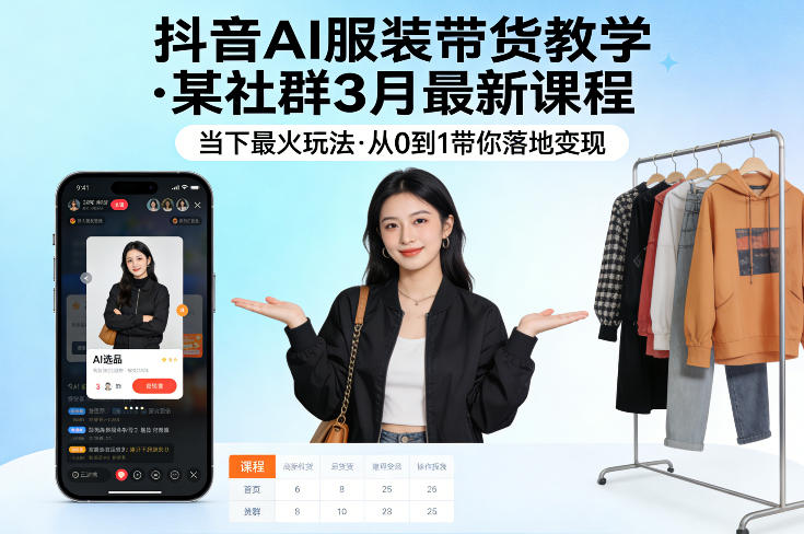 抖音AI服装带货教学，某社群3月最新课程，当下最火玩法，从0到1带你落地变现-心思维创富网_网上创业教程_网络创业项目