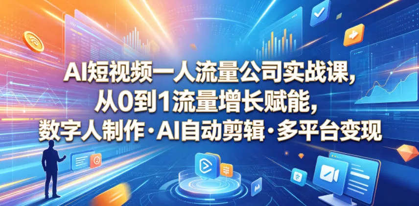 AI短视频一人流量公司实战课，从0到1流量增长赋能，数字人制作・AI自动剪辑・多平台变现，一人做流量生意全落地教程-心思维创富网_网上创业教程_网络创业项目