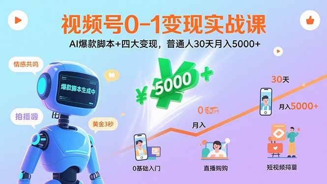 （15917期）视频号0-1变现实战课：AI爆款脚本+四大变现，普通人30天月入5000+-心思维创富网_网上创业教程_网络创业项目