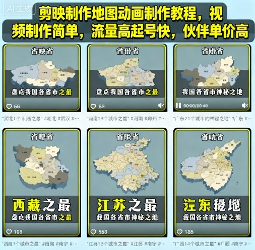 剪映制作地图动画制作教程，视频制作简单，流量高起号快，伙伴单价高-心思维创富网_网上创业教程_网络创业项目