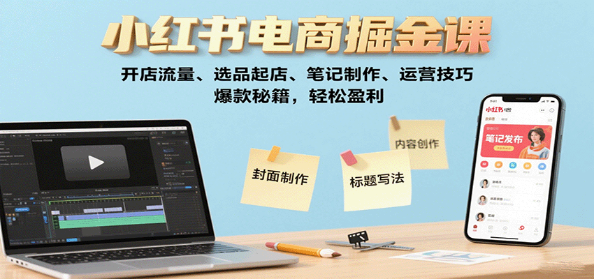 小红书电商掘金课：开店流量、选品起店、笔记制作、运营技巧，爆款秘籍，轻松盈利-心思维创富网_网上创业教程_网络创业项目