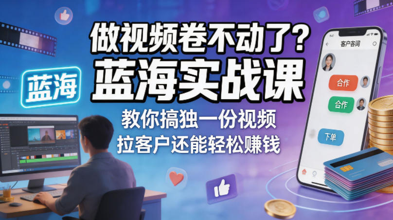 做视频卷不动了？蓝海实战课教你搞独一份视频，拉客户还能轻松賺钱！【原创双语字幕】-心思维创富网_网上创业教程_网络创业项目