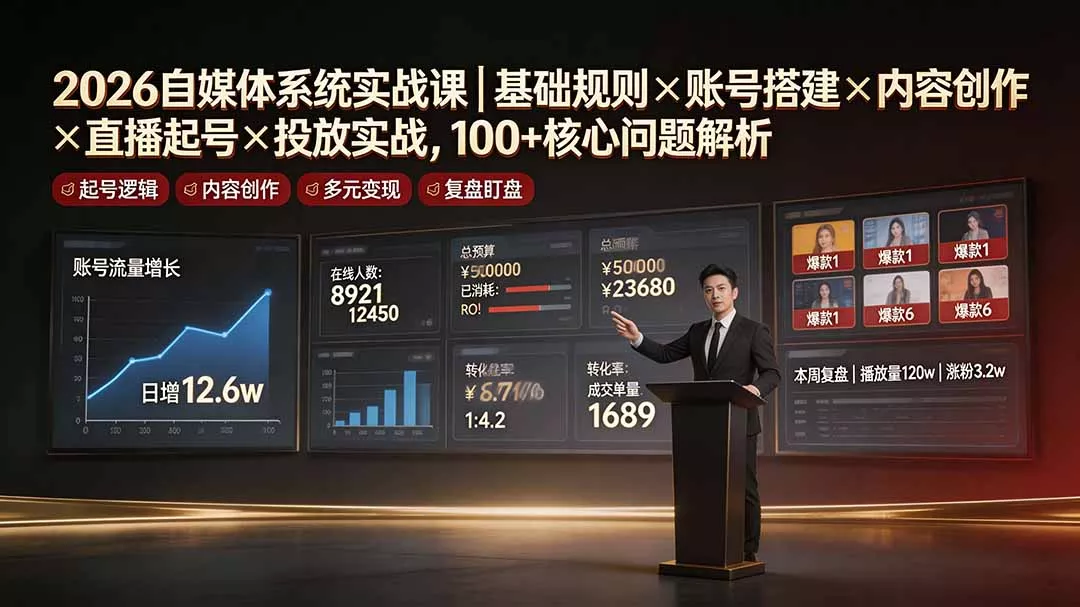 2026自媒体系统实战课｜基础规则×账号搭建×内容创作×直播起号×投放实战，100+核心问题解析-心思维创富网_网上创业教程_网络创业项目