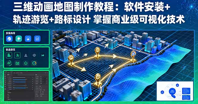 三维动画地图制作教程：软件安装+轨迹游览+路标设计 掌握商业级可视化技术-心思维创富网_网上创业教程_网络创业项目