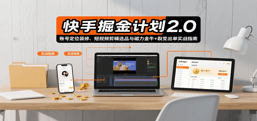 快手掘金计划2.0，账号定位装修、短视频剪辑选品与磁力金牛+裂变出单实战指南-心思维创富网_网上创业教程_网络创业项目