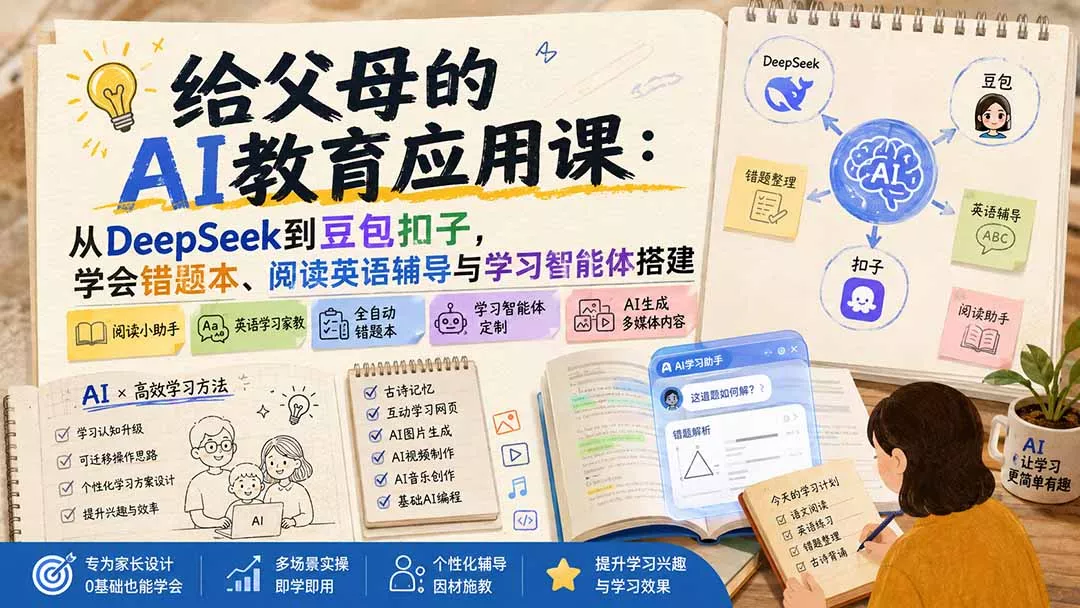 给父母的AI教育应用课：从DeepSeek到豆包扣子，学会错题本、阅读英语辅导与学习智能体搭建-心思维创富网_网上创业教程_网络创业项目