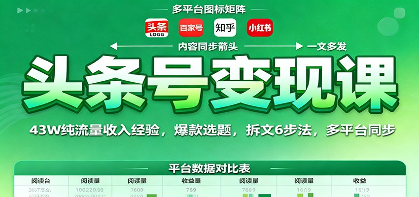头条号变现课：43W纯流量收入经验，爆款选题，拆文6步法，多平台同步-心思维创富网_网上创业教程_网络创业项目