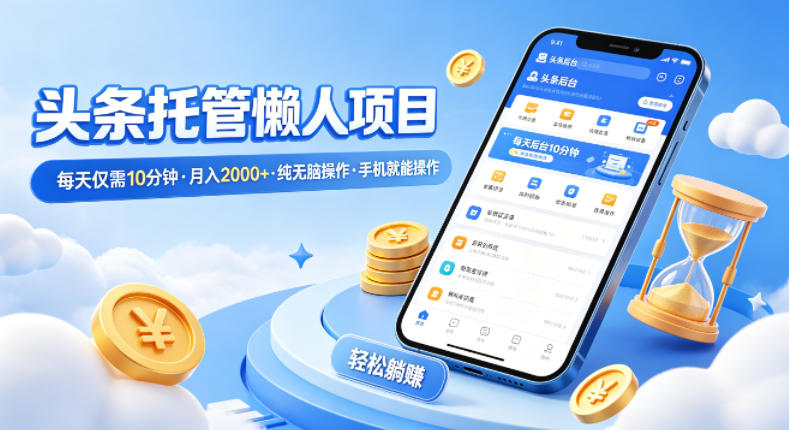 头条托管懒人项目，每天仅需10分钟，月入2000+，纯无脑操作，手机就能操作【揭秘】-心思维创富网_网上创业教程_网络创业项目