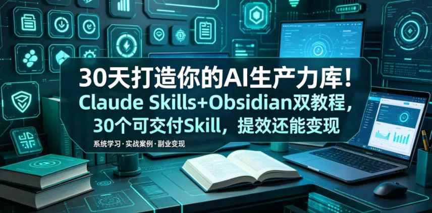 30天打造你的AI生产力库！Claude Skills+Obsidian 双教程，30 个可交付 Skill，提效还能变现-心思维创富网_网上创业教程_网络创业项目