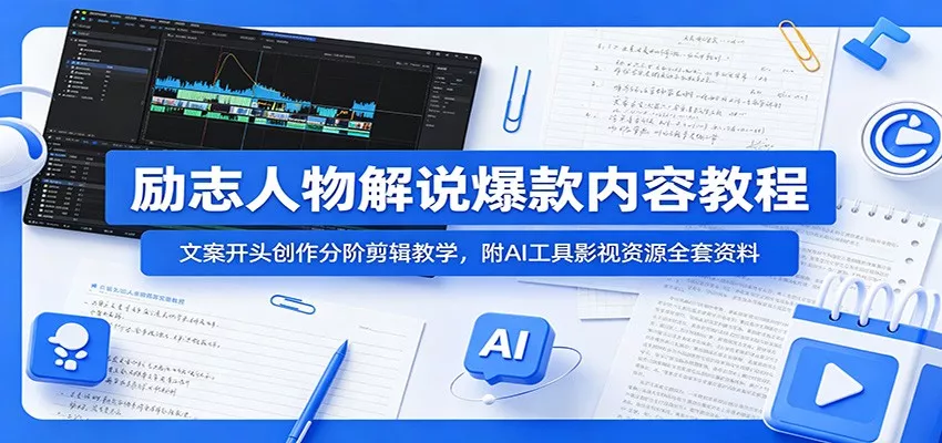 励志人物解说爆款内容教程：文案开头创作分阶剪辑教学，附AI 工具影视资源全套资料-心思维创富网_网上创业教程_网络创业项目