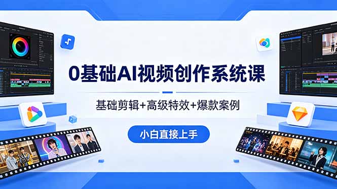 0基础AI视频创作系统课，基础剪辑+高级特效+爆款案例，小白直接上手-心思维创富网_网上创业教程_网络创业项目
