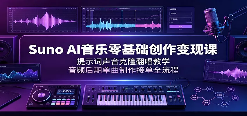 Suno AI音乐零基础创作变现课：提示词声音克隆翻唱教学，音频后期单曲制作接单全流程-心思维创富网_网上创业教程_网络创业项目