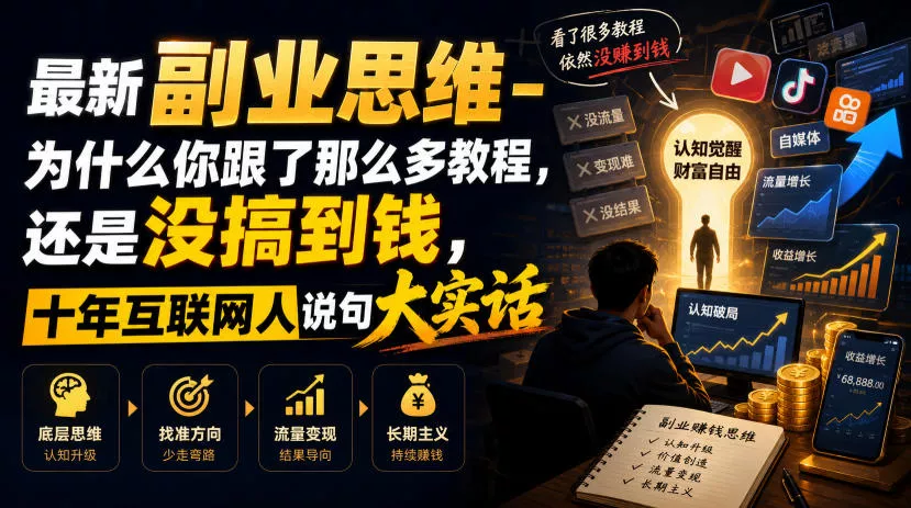 最新副业思维-为什么你跟了那么多教程，还是没搞到钱，十年互联网人说句大实话【揭秘】-心思维创富网_网上创业教程_网络创业项目