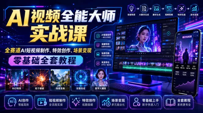 AI视频全能大师实战课｜全赛道AI短视频制作、特效创作、场景变现零基础全套教程-心思维创富网_网上创业教程_网络创业项目