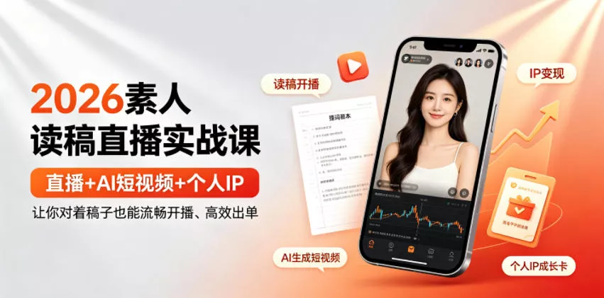 2026素人读稿直播实战课｜直播+AI短视频+个人IP，让你对着稿子也能流畅开播、高效出单-心思维创富网_网上创业教程_网络创业项目