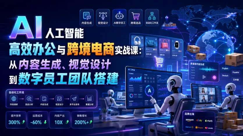 AI人工智能高效办公与跨境电商实战课：从内容生成、视觉设计到数字员工团队搭建-心思维创富网_网上创业教程_网络创业项目