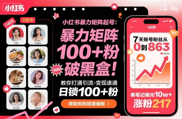 小红书暴力矩阵起号，教你打通引流-变现速通，日锁100+粉，破流量黑盒-心思维创富网_网上创业教程_网络创业项目
