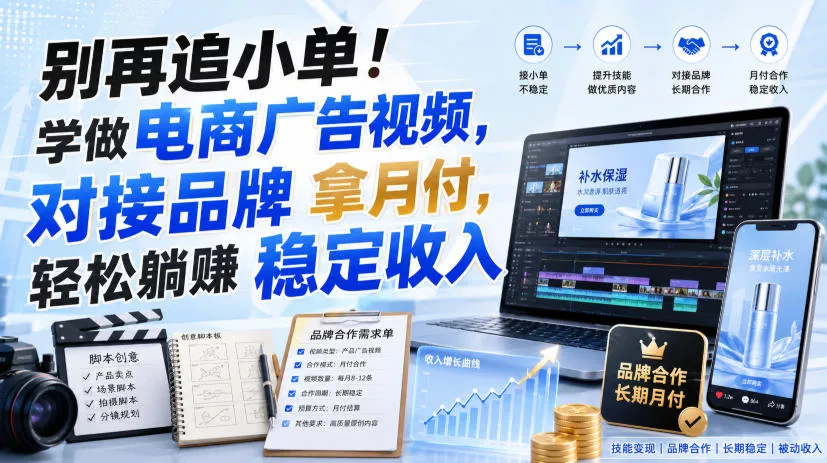 别再追小单！学做电商广告视频，对接品牌拿月付，轻松躺賺稳定收入【原创双语字幕】-心思维创富网_网上创业教程_网络创业项目
