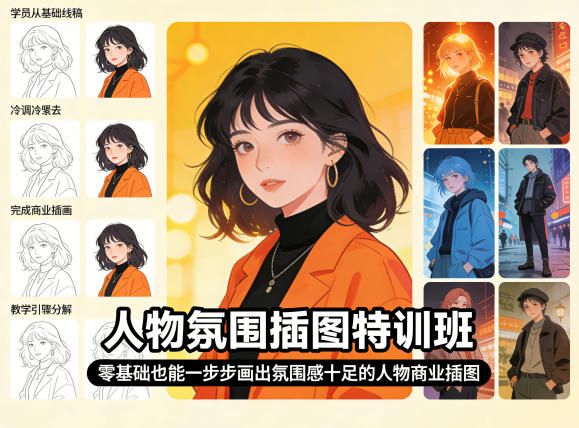 人物氛围插图特训班，零基础也能一步步画出氛围感十足的人物商业插图-心思维创富网_网上创业教程_网络创业项目
