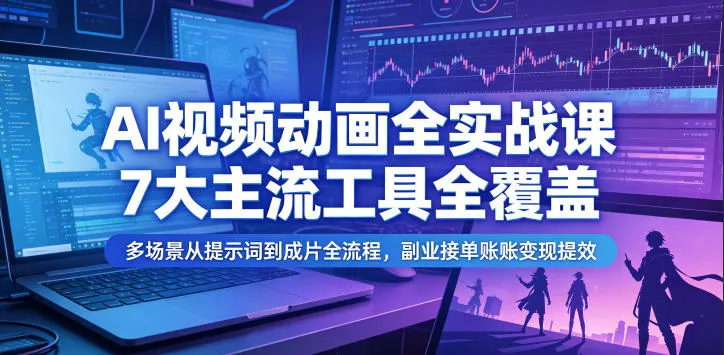 AI视频动画全实战课，7大主流工具全覆盖，多场景从提示词到成片全流程，副业接单账号变现提效-心思维创富网_网上创业教程_网络创业项目