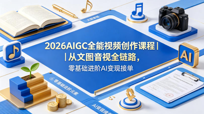 2026AIGC全能视频创作课程｜从文图音视全链路，零基础进阶AI变现接单-心思维创富网_网上创业教程_网络创业项目