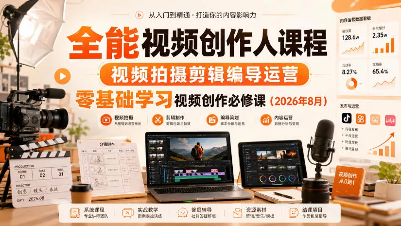 全能视频创作人课程，视频拍摄剪辑编导运营，零基础学习视频创作必修课(2026年8月)-心思维创富网_网上创业教程_网络创业项目