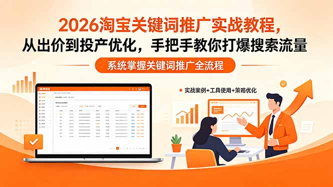 2026淘宝关键词推广实战教程，，从出价到投产优化，手把手教你打爆搜索流量-心思维创富网_网上创业教程_网络创业项目