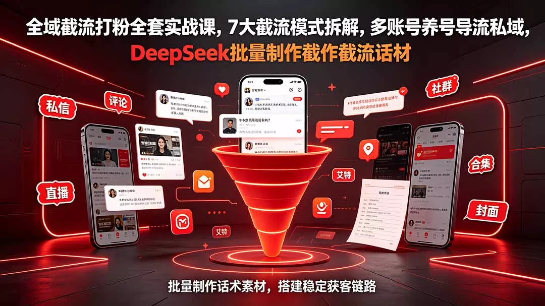 全域截流打粉全套实战课，7大截流模式拆解，多账号养号导流私域，DeepSeek批量制作截流话术素材-心思维创富网_网上创业教程_网络创业项目