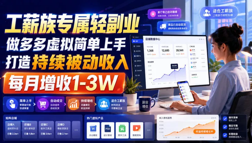 工薪族专属轻副业，做多多虚拟简单上手打造持续被动收入，每月增收1-3W【揭秘】-心思维创富网_网上创业教程_网络创业项目