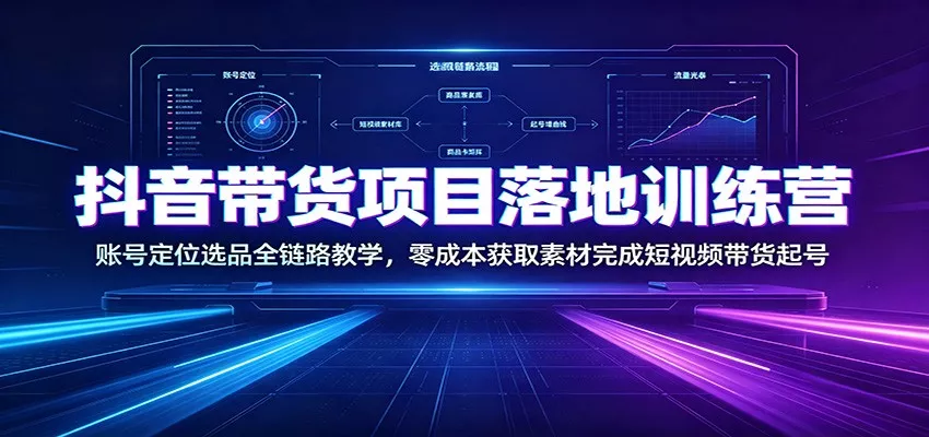 抖音带货项目落地训练营：账号定位选品全链路教学，零成本获取素材完成短视频带货起号-心思维创富网_网上创业教程_网络创业项目