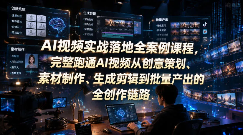 AI视频实战落地全案例课程，完整跑通AI视频从创意策划、素材制作、生成剪辑到批量产出的全创作链路-心思维创富网_网上创业教程_网络创业项目