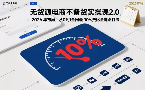 无货源电商不备货实操课2.0，2026年布局，从0到1全网最低10%费比全链路打法【更新26年6月16日】-心思维创富网_网上创业教程_网络创业项目